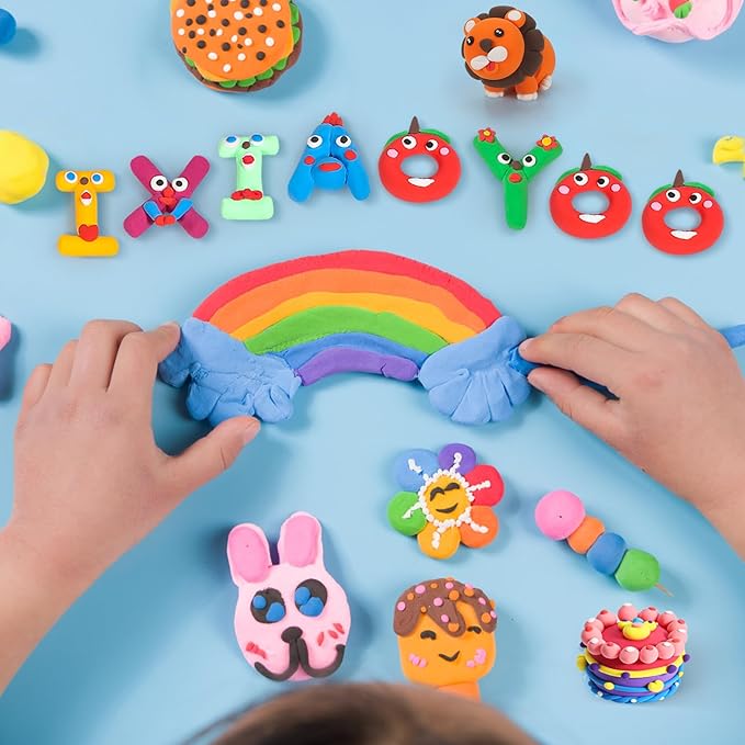 Ixiaoyoo Air Dry Clay for Kids, 92 Colors Magic Modeling Clay, Children's DIY Model Arts & Crafts Kit, Soft & Non-Sticky, Birthday & Christmas Toy Gift for 3-12 Years Old Girls & Boys Kids