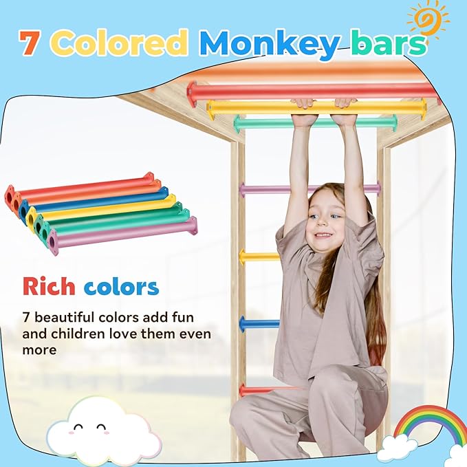 7 Colors 22 Inch Steel Monkey Bars Ladder Rungs Set for Backyards Playground and Children Indoor and Outdoor Climbing Kit (7 Pack)