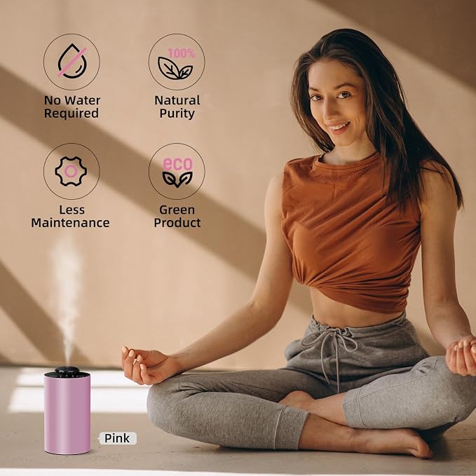 Waterless Essential Oil Diffuser Aromatherapy Scent Diffusers for Home Large Room, Bedroom, Car, Office, Desk, Battery Operated Mini Portable Air Freshener, 3 Countdown Timers & 3 Mist Levels, Green