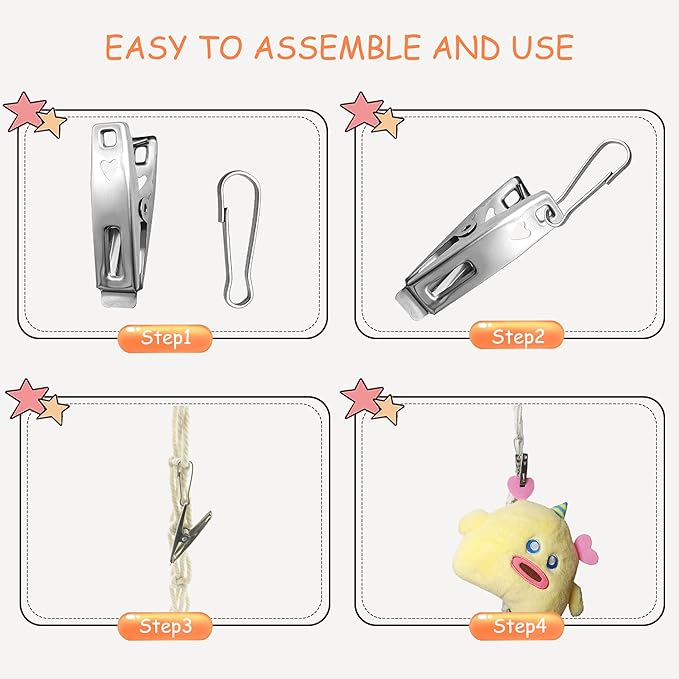 1 Pcs Cotton Stuffed Animal Storage Chain with 20pcs Metal Clips for Hanging Small Plush 80inch Wall Organizer Stuffed Animals Storage Holder for Hanging Nursery Play Room Wall Door (1Pcs White)