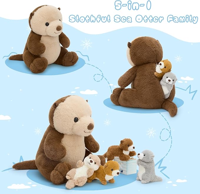 MaoGoLan 5pcs Otter Stuffed Animal - 14.5" Mommy Sea Otter Plush with Babies Inside, Soft Cute Stuffed Otter Plushies Toy Gift for Kids Boys Girls