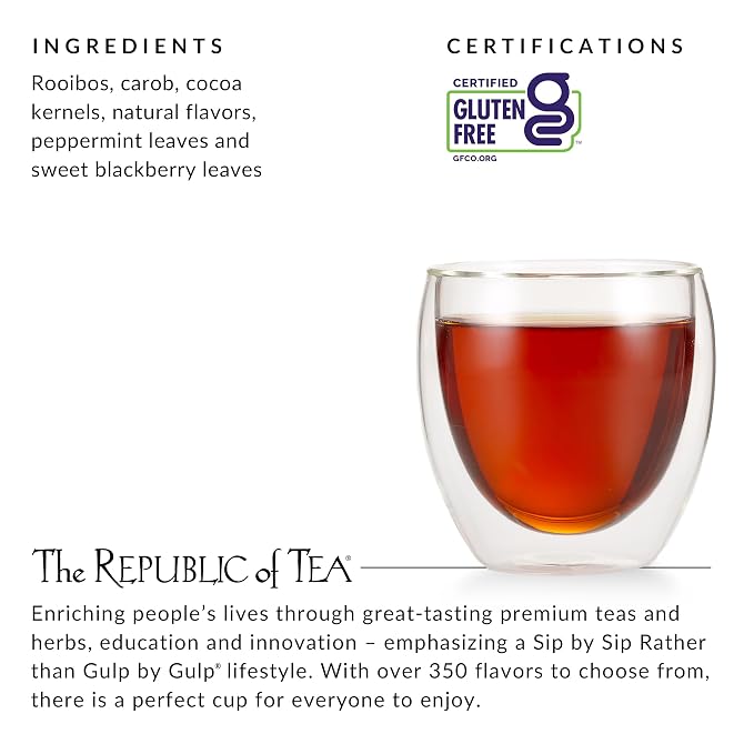 The Republic of Tea – Peppermint Cuppa Chocolate Tea Bags, Low-Caffeine, Refill Pack of 100 Tea Bags