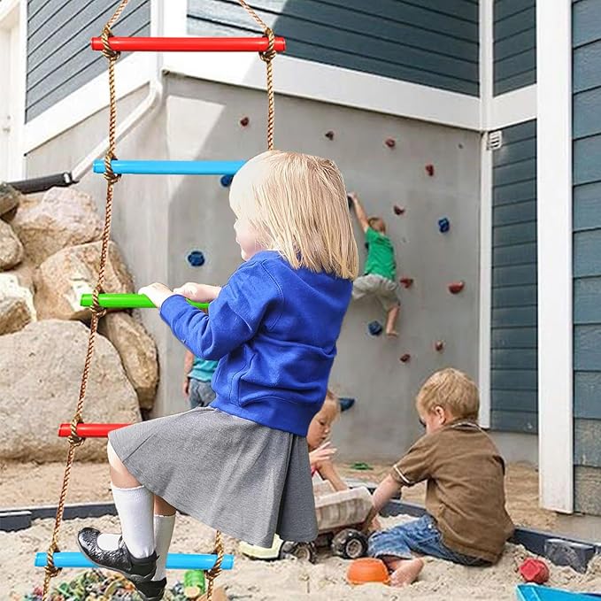 Climbing Rope Ladder for Kids, 6.6Ft Swing Rope Ladder Obstacle Course for Indoor PlaySet and Outdoor Tree House, Playground Swing Set and SlacklineLadder