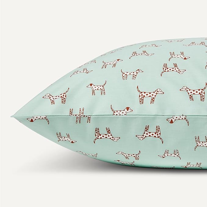Amazon Basics 100% Organic Cotton Kids' Sheet Set with Pillowcase, Deep Pockets, Gets Softer with Each Wash, Queen, Spotted Dogs, Oeko-TEX Certified