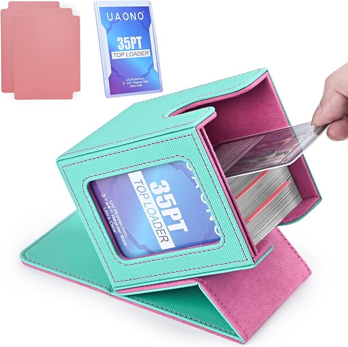 UAONO Card Deck Box with MTG Commander Display, Deck Case Holds 100+ Double-Sleeved Cards, Trading Card Storage Box Fits TCG/PTCG/Sports Card with 2 Dividers, 1 Top Loaders (Turquoise, Pink)