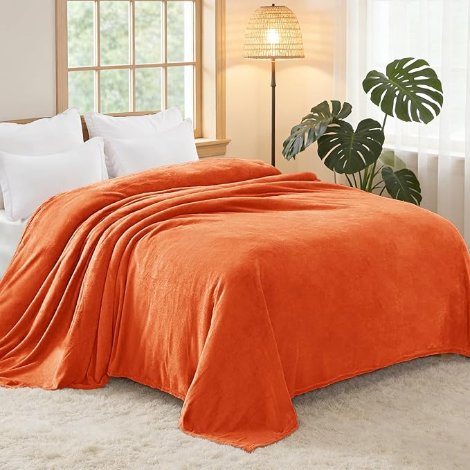 Exclusivo Mezcla Soft Fleece Blanket Queen Size for Bed, Burnt Orange | 90x90 Inches, Double-Sided Brushed Flannel, Lightweight Plush Cozy Blanket for Home Decor, All Season, Machine Washable