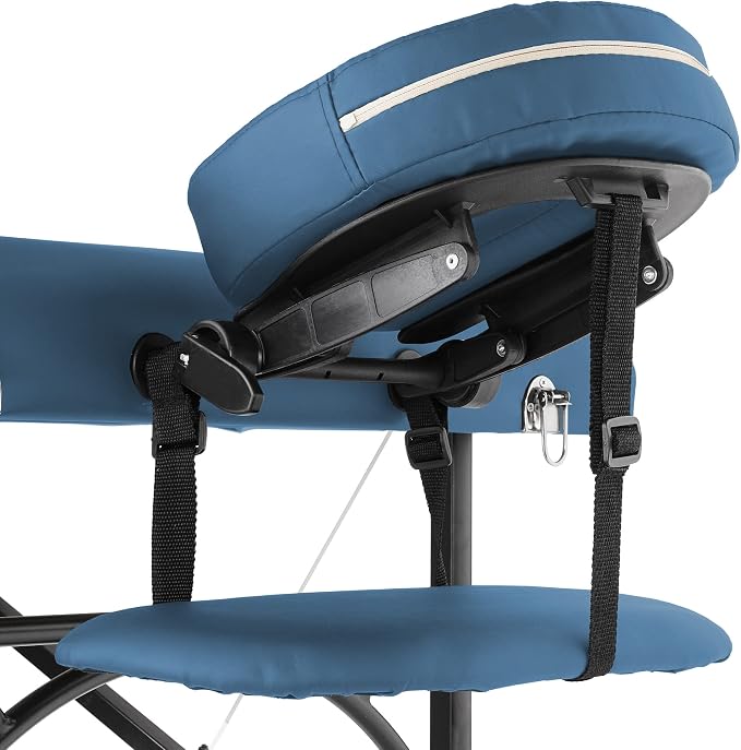 Saloniture Professional Portable Lightweight Tri-Fold Massage Table with Aluminum Legs - Includes Headrest, Face Cradle, Armrests and Carrying Case, Blue