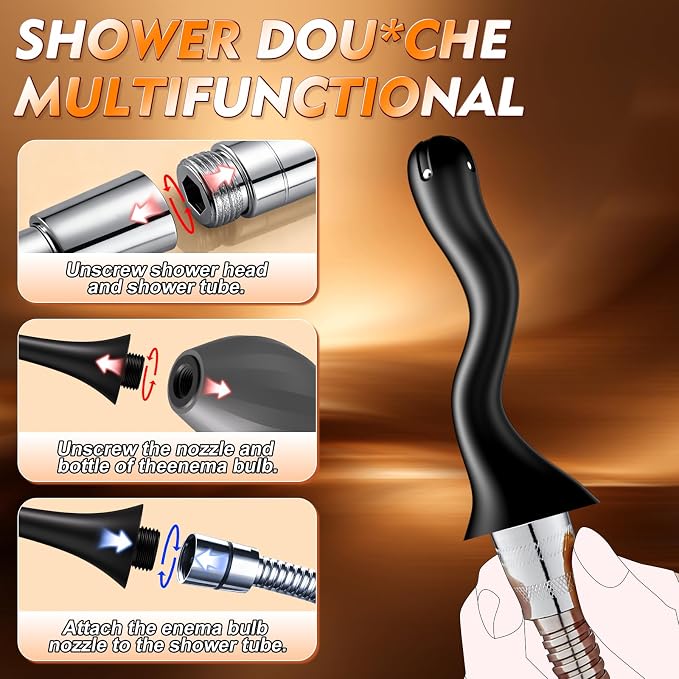 Enemas Anal Douches for Men Women - Anti Backflow Bendable Silicone Enema Bulb Kit Connectable with Shower Tube, Portable Travel Bidet Flusher Enema Douche Kit for Women Men Colon Cleanse with Lube