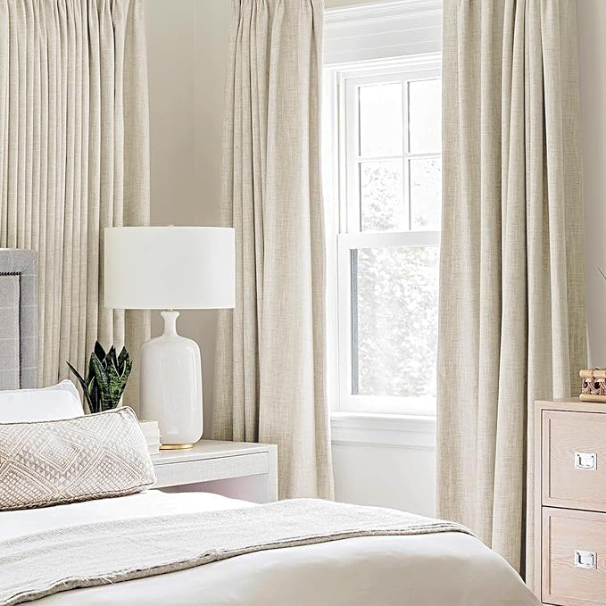 MIULEE 100% Blackout Linen Textured Curtains for Bedroom Solid Thermal Insulated Cream Grommet Room Darkening Curtains & Drapes Luxury Decor for Living Room 52 x 72 Inch (2 Panels)