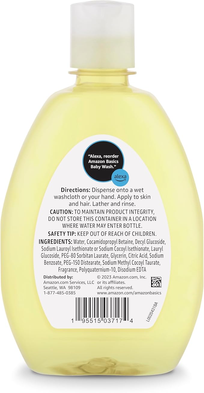 Amazon Basics Tear-Free Baby Hair and Body Wash, Paraben-Free, Sulfate-Free, Dermatologist Tested, Lightly Scented, 13.60 Fl Oz, 4-Pack