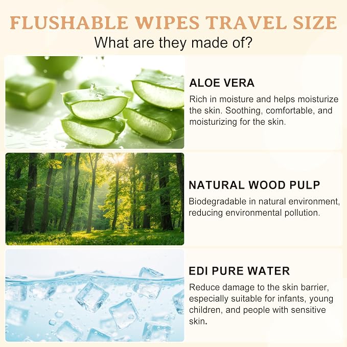 200 Flushable Wipes Travel Size Individually Wrapped for Women and Men | Unscented Wet Wipes Travel Size with Aloe Vera,Pure Water,Alcohol Free for Adult,Women,Men,Girl and Homeless(Black)