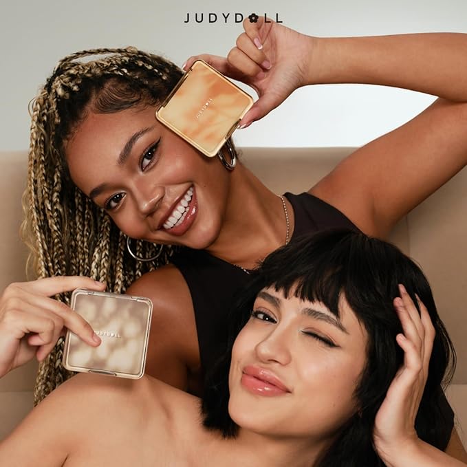 JUDYDOLL Highlight & Contour Palette, All-in-One Matte Highlighter Contour Compact, Natual Finish, Ultra-fine Powder, Blendable Face Makeup for All Skin Tones (New Version 04 Blush Shadow Palette)