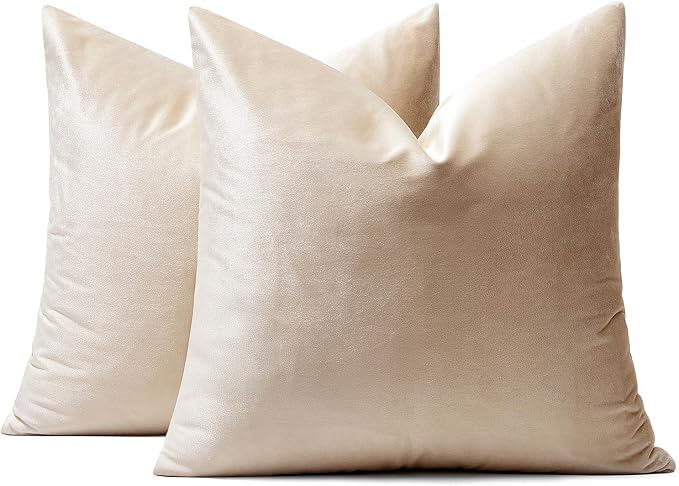 MIULEE Velvet Throw Pillow Covers 18x18 Inch Pack of 2 Champagne | Soft Solid Decorative Pillow Covers, Modern Luxury Home Decor, for Couch Chair Sofa Bedroom Livingroom