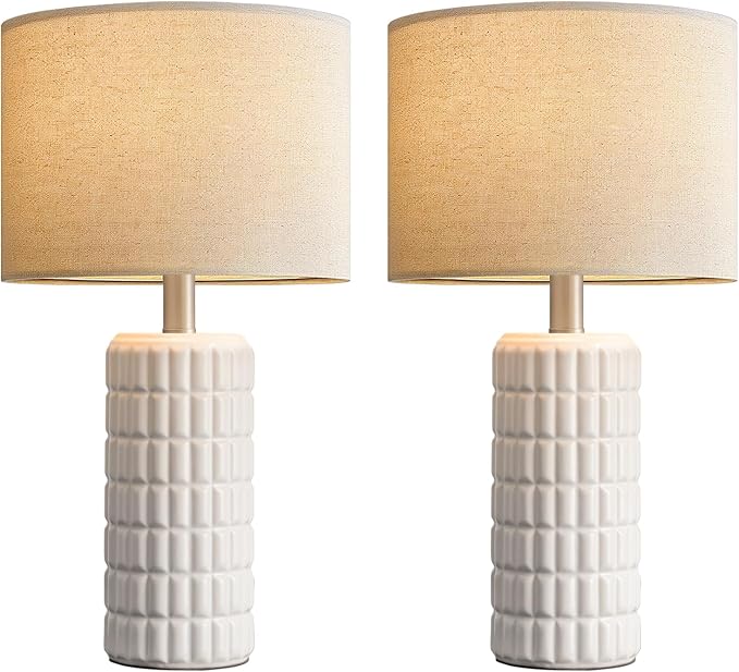 Seealle 23" Modern Ceramic Table Lamps Set of 2 - Table Lamps for Living Room, Farmhouse Bedside Night Stands Lamp for Bedroom, White Nightstand Lamps Set of 2, Desk Lamp for End Table Home Decor