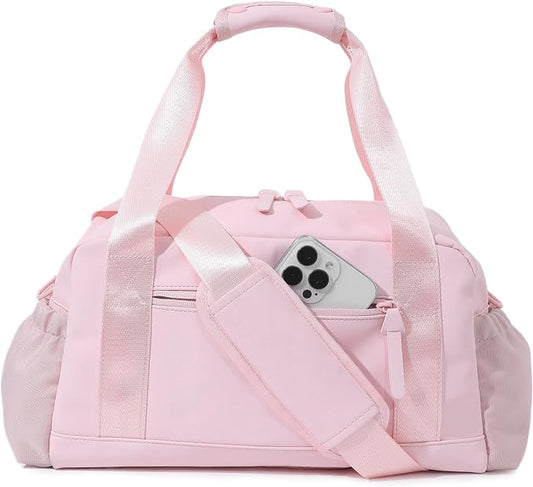 Bucosd Small Gym Bag for Women, Mini Crossbody Gym Duffle Bag with Wet Compartment, Carry on Gym Tote Bag for Workout Dance Sport Travel (Medium-Pink)