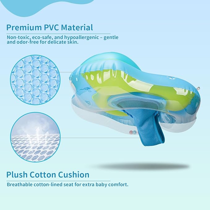 Free Swimming Baby Inflatable Baby Swim Float with Sun Canopy Size Improved Infant Pool Floaties Swimming Pool Toys for The Age of 3-36 Months(Blue, Small)