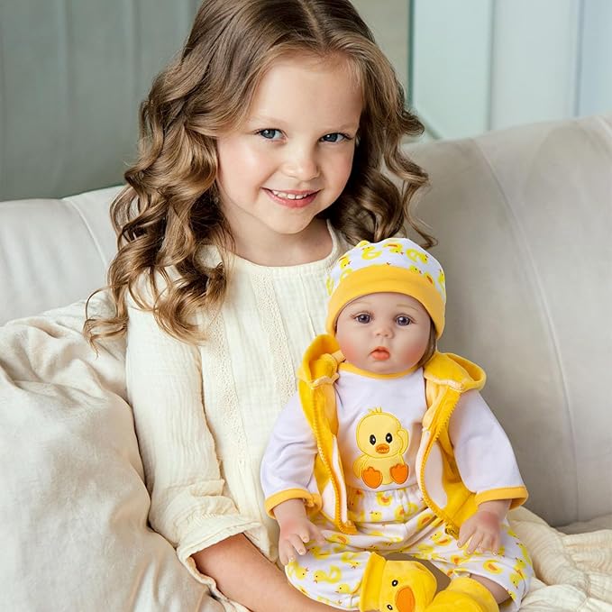 PEDOLLTREE 12pcs Set Reborn Baby Dolls Clothes Accessories with Backpack Diaper Yellow Duck for 17-22 Inch Baby Doll Reborn Doll Newborn Girl&Boy