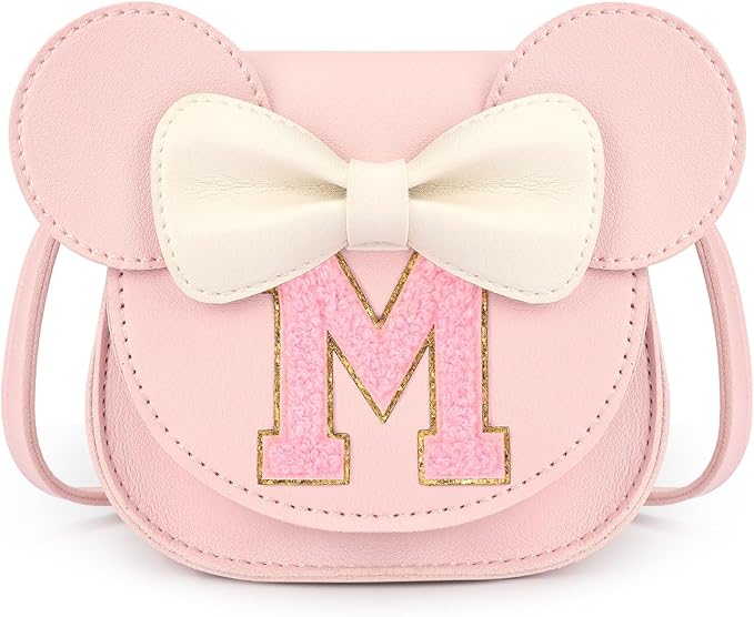 mibasies Toddler Purse Girl Gifts: Girls Birthday Gifts for 3-8 - Toys for Ages 2-4 Girls Mouse Ears Purse, Pink, Letter M