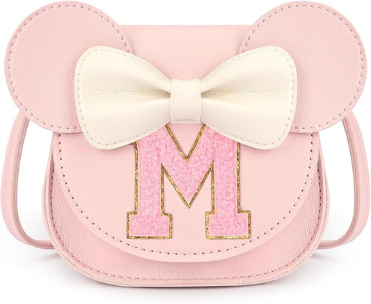 mibasies Toddler Purse Girl Gifts: Girls Birthday Gifts for 3-8 - Toys for Ages 2-4 Girls Mouse Ears Purse, Pink, Letter M