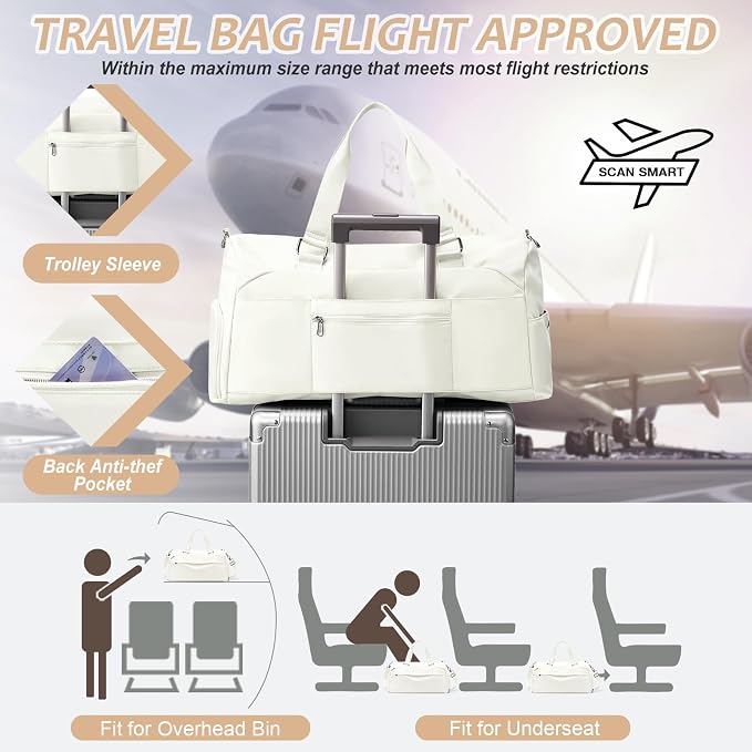 Gym Bag for Women Men with Shoe Compartment,Waterproof Sports Duffle Bag for Travel Weekender Overnight Carry on Bag Gym Tote Bags Workout Bag for Swimming Yoga Hospital Holdalls Beige