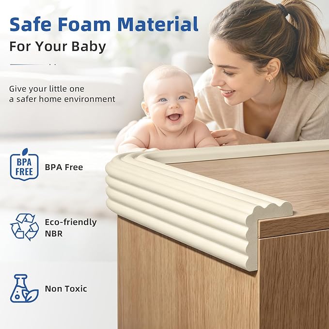 Edge Protectors for Baby, Extra Wide Guards, 6.5ft x 3.15 in, Off White | Soft Foam Bumper Edge Cushion for Table, Furniture, Crib, Wall, Fireplace