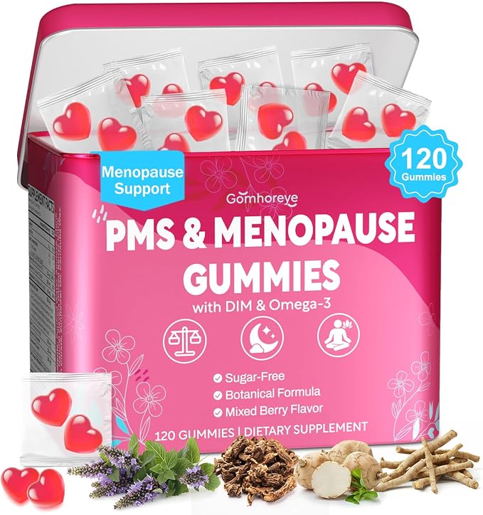 Menopause Supplements for Women - Menopause, Perimenopause & PMS Relief Gummies, Hormone Balance with DIM, Black Cohosh, B6 | Supports Hot Flashes, Night Sweats & Mood Balance | Sugar-Free, 120 Count