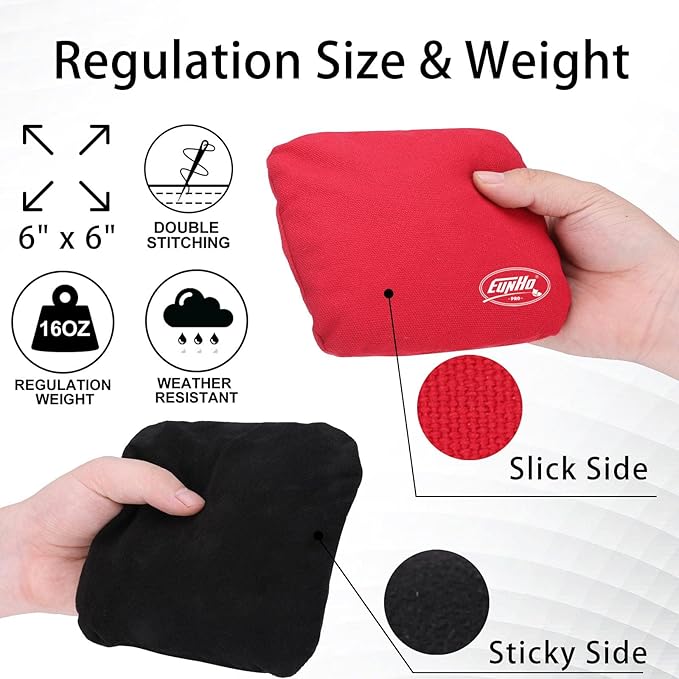 EunHo Regulation Cornhole Bags Set of 8 - Dual Sided Slick and Stick Cornhole Bean Bags for Tossing Game Professional All Weather Pro Corn Hole Bags with Tote Bag
