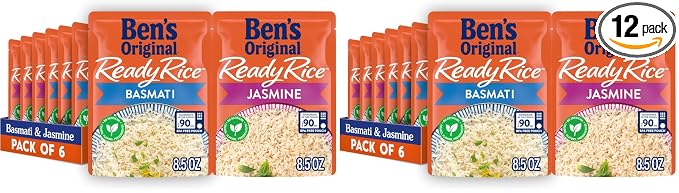 BEN'S ORIGINAL Ready Rice Basmati and Jasmine Rice Variety Pack,Easy Dinner Sides,8.5 OZ Pouch,(Pack of 12)