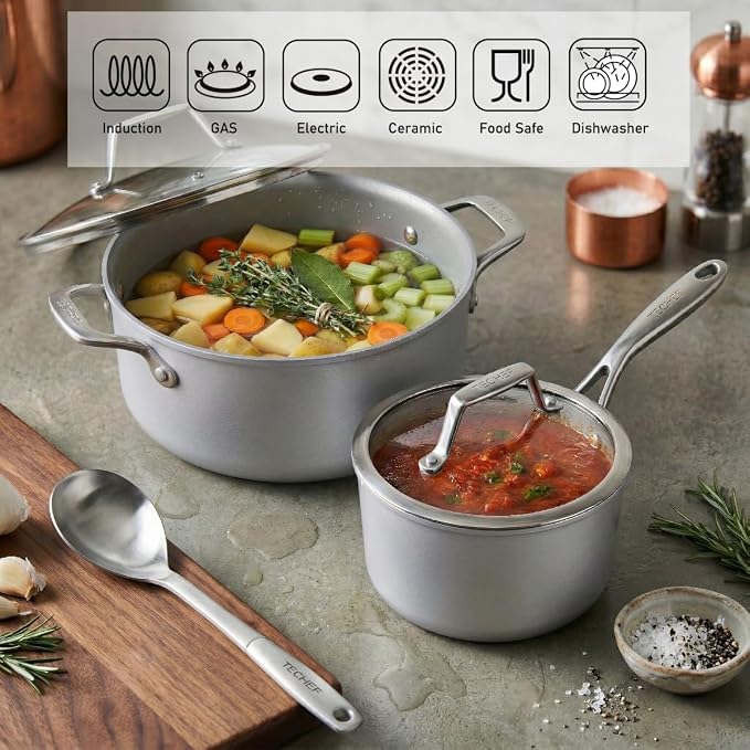 TECHEF - CeraTerra Collection Ceramic Nonstick Cookware Set (PTFE and PFOA Free Ceramic Exterior & Interior), Made in Korea, (6-Piece Set)