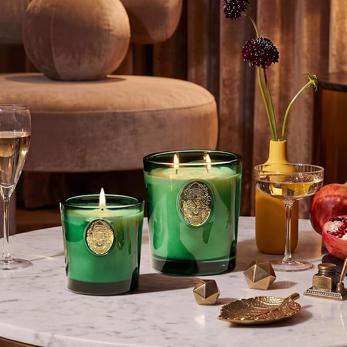 M&SENSE Large Two-Wick Soy Holiday Candle | Evergreen Pine & Emerald Green | 19.8 oz, 120H Burn Time | Luxury Scented Candle for Relaxation, Gifting, Home Décor | Ideal for Bedroom, Party