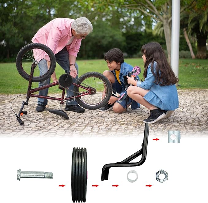 1 Pair Bicycle Auxiliary Wheel Bike Training Wheels Stronger Version Heavy Duty Rear Bicycle Stabilizers Accessories (Pink, 14in)