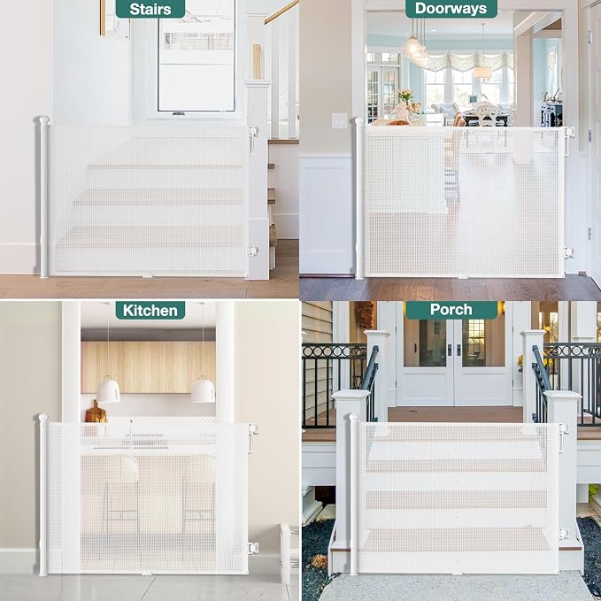 Babepai Retractable Baby Gates Extra Wide | 72" Wide x 34" Tall Dog Gates for Stairs | Indoor/Outdoor Use | Child Gates for Doorways, Deck, Porch, Hallways, Patio - White