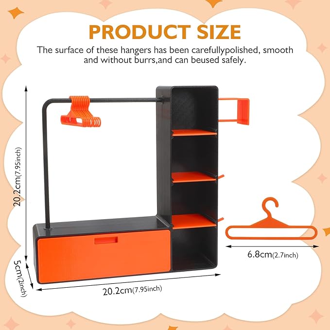 Doll Clothes Closet with 10 Hangers & Rod- Stackable Organizer Cabinet for 15/17cm Doll Clothes Doll Accessories Display Box, Clothes Storage for Figures, Portable Storage for Fashion