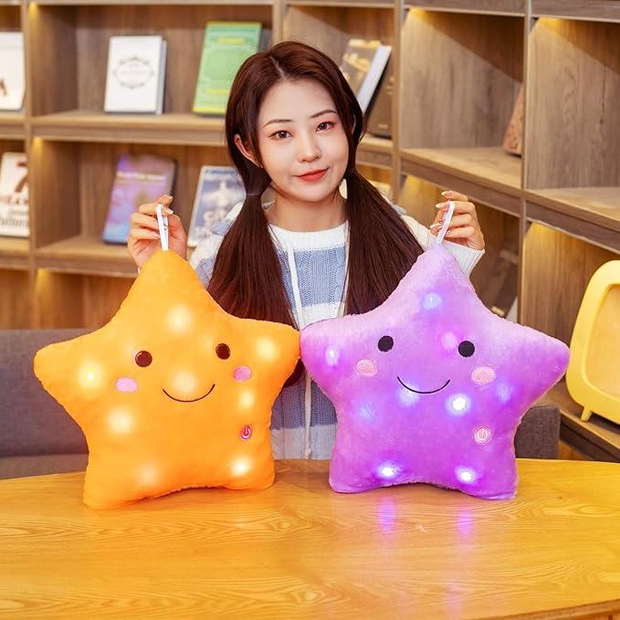 DearSun 13''Creative Twinkle Star Colorful Night Light Plush Pillows Light up Night Stuffed Toys Perfect for Birthday Christmas Holiday Valentines (Orange)