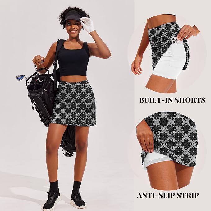 Ekouaer 16" Skorts for Women with Pockets Golf Pickleball Tennis Skirt | Silicone Grippers,2 Inner Pockets,Wide Waist,Side Slit Hem,Breathable,Soft,Lightweight