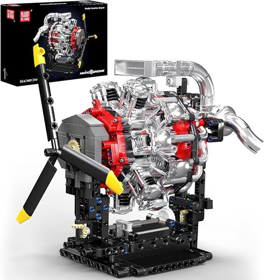 Mould King Aircraft Engine Building Blocks Set - Mini Radial Aviation Engine Model Kit with Motor, 7-Cylinder Engine Engineering Building Kits, DIY STEM Construction Toys for Adults (1147 PCS)