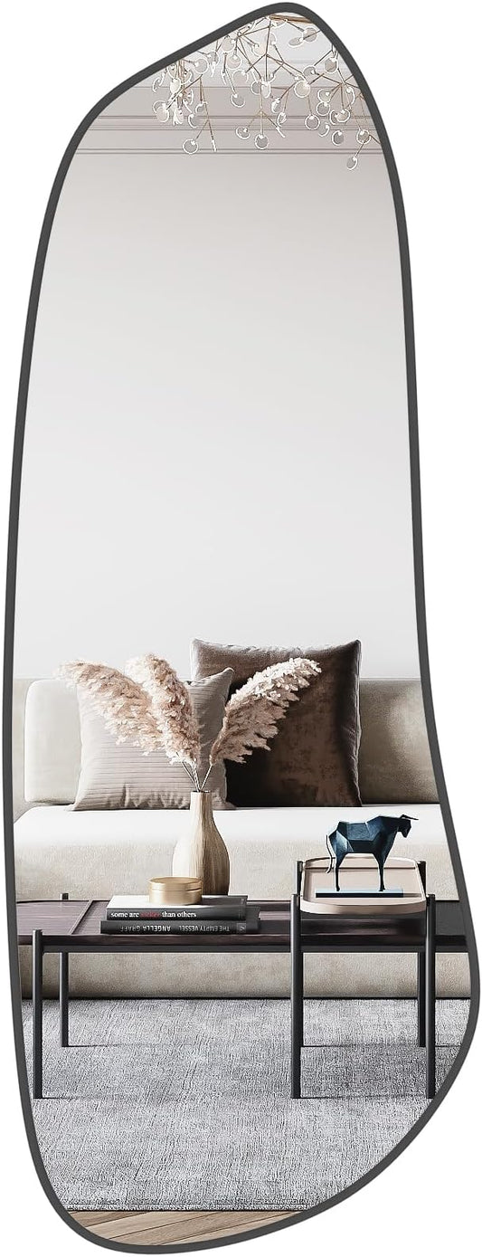 Irregular Wall Mirror, Asymmetrical Mirror Wall Mounted with Black Framed for Living Room, Bathroom, Bedroom, Entryway Wall Decor, 46"×18", Black