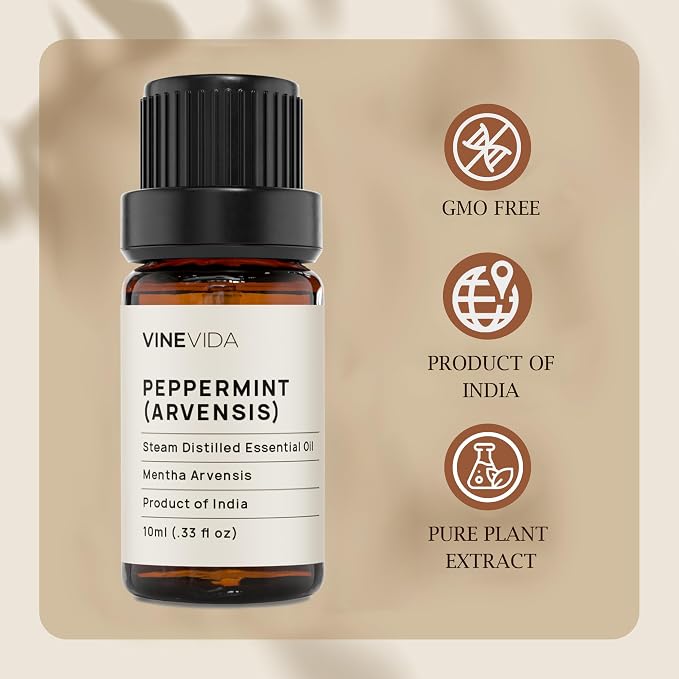 VINEVIDA Peppermint Essential Oil - 10 mL Undiluted - DIY Candle Scents & Soap Making