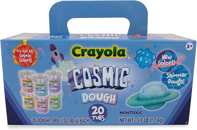 Crayola Cosmic Dough Modeling Compound 20-Pack x 3oz Cans - Special Effects Party Favors, Gifts, School - Sparkly Non-Toxic Play for Creativity and Skill Building, Ages 2+ / Preschool