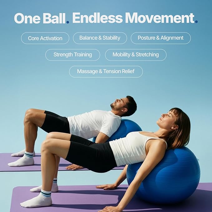 65cm Exercise Ball Large | 2 Packs Yoga Stretching Blocks | Fitness Bands Fabric 3-Levels | Pilates Kit for Home Workouts, Exercise Bands Resistance Bands Set, Resistance Bands for Legs