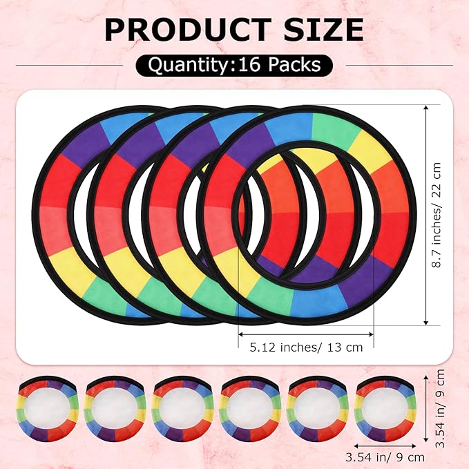 16 Pcs Foldable Flying Disc Ring with Bags 8.7'' Handheld Folding Fly Cooling Fans Fun Game for Adults Outdoor Pool Beach Backyard Activity Summer Birthday Party
