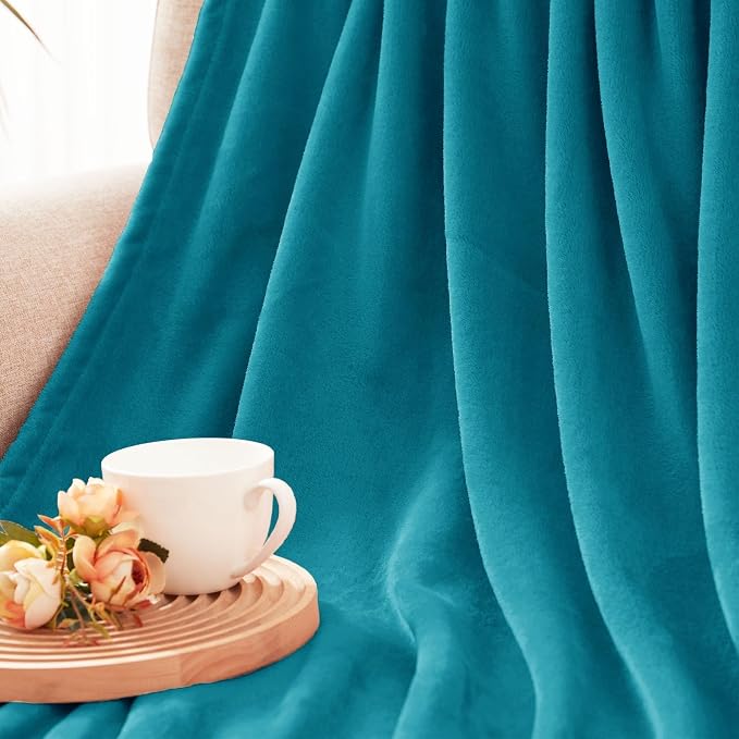 Exclusivo Mezcla Soft Fleece Blanket Twin Size for Bed, Teal | 60x80 Inches, Double-Sided Brushed Flannel, Lightweight Plush Cozy Blanket for Home Decor, All Season, Machine Washable