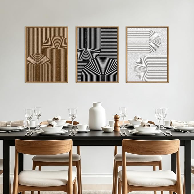 BINCUE Framed Dark Wall Art Geometric Artwork Abstract Modern Wall Decor for Living Room Bedroom Office 12x16 Inch Set of 3