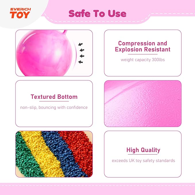 EVERICH TOY Hopper Ball for Kids, 18In Hoppity Hop Ball, Purple Pink Clouds Ride On Bouncy Balls with Handle for Kids, Indoor Outdoor Jumping Hopping Toys for Boys & Girls Gifts with Pump