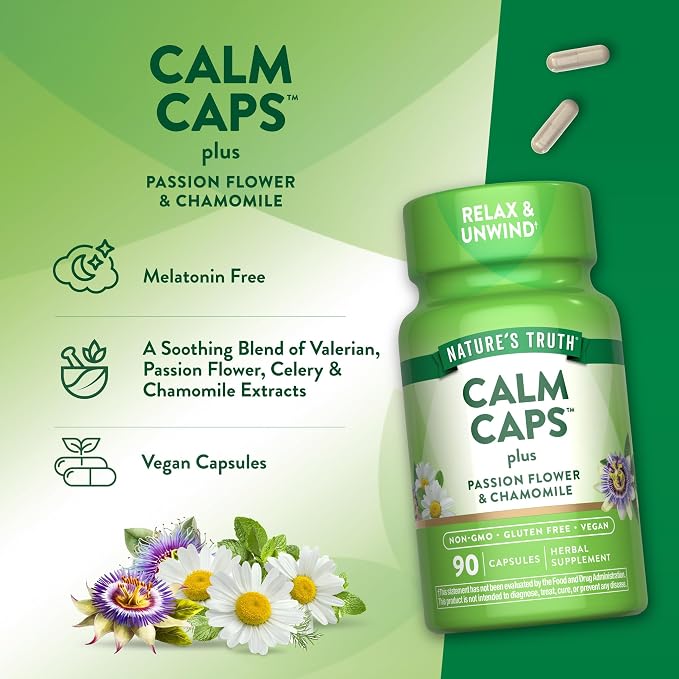 Nature's Truth Calm Caps | 90 Capsules | with Passion Flower and Chamomile | Vegan, Non-GMO & Gluten Free Supplement