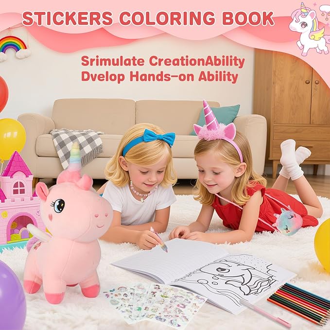 Unicorn Magic Gift Set for Girls Age 3-8 | 10-in-1 Arts and Crafts Kit with Plush Toy, Stickers & Drawing Supplies | Creative Screen-Free Play | Gift Ready (Sets)