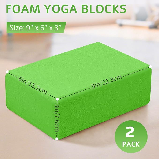 Yoga Blocks 2 Pack, Premium Yoga Brick Foam Blocks to Improve Strength, Flexibility & Balance, Light Weight - Safe and Stable Support for Yoga, Pilates, Meditation & Stretching