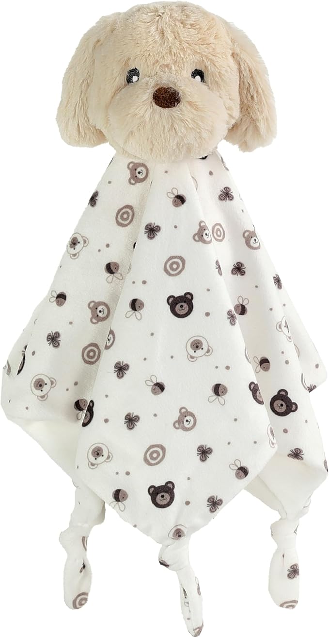CREVENT Cozy Plush Baby Security Blanket, Loveys for Baby Girls and Boys, Birthday (Dog+Tag)
