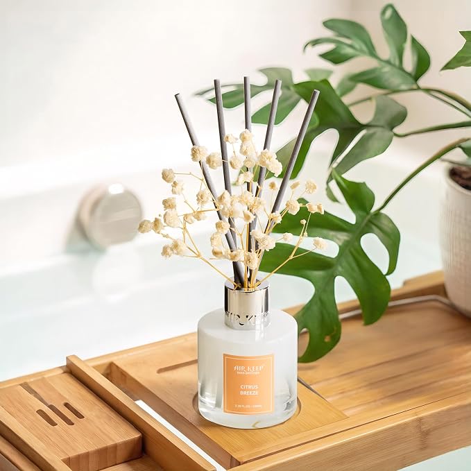 Airkeep Reed Diffuser Set,3.38 fl oz (100 ml) - Citrus Breeze Oil Diffusers with 8 Reed Sticks, Home Fragrance Reed Diffuser for Bathroom Shelf Decor