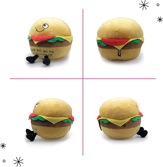 Hamburger Plushie - I Like Big Buns and I Cannot Lie Funny Hamburger Plush, Gift for Grillers, Food Plush Toy for Gifting